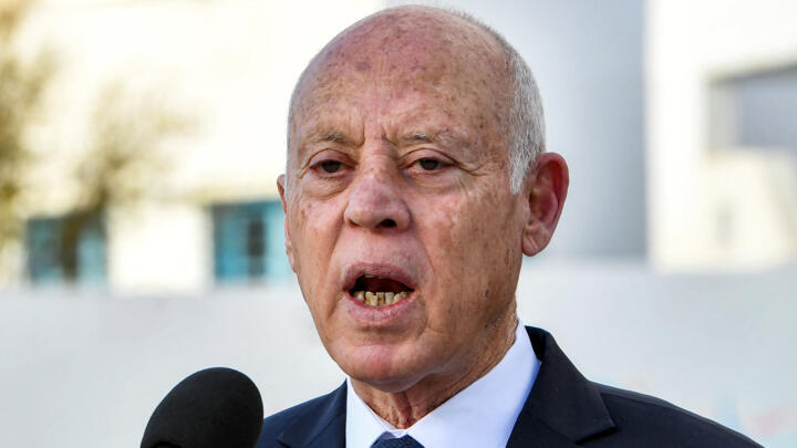File photo: Tunisia's President Kais Saied speaks to reporters after voting in local elections in Mnihla in Ariana province, on the outskirts of Tunis, on December 24, 2023.